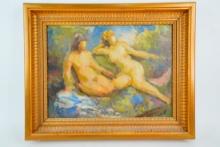 Impressionist Style Oil Painting of Reclining Nudes