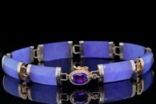14mm Lavender Jade, 0.75ct Amethyst and 14K Bracelet