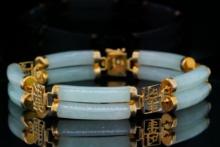 22mm Green Jade and 14K Yellow Gold 7.25" Bracelet