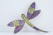 3.50ctw Amethyst and Sterling Silver Dragonfly Brooch