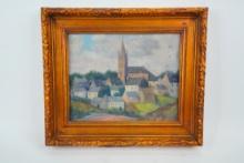 Charming Oil Painting of European Village (Framed)