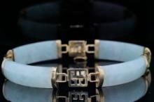 28mm Green Jade and 14K Yellow Gold 7.5" Bracelet