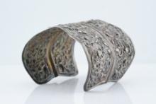 Ornate Repousse Silver Plated Cuff Bracelet
