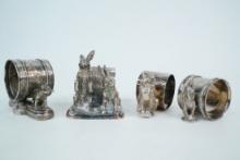 Lot of (4) Victorian Silver Plated Animal Napkin Rings