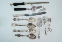 Lot of (10) Sterling Silver/Silver Plated Serving Pieces