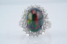 6.00ct Black Opal, 1.25ctw Diamond and 14K Ring