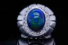 5.00ct Black Opal, 0.40ctw Diamond and 18K Ring
