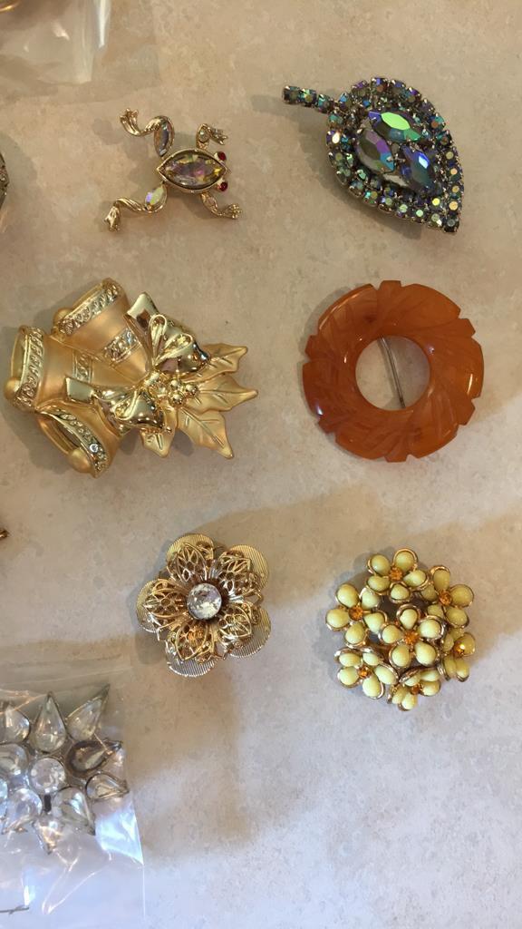 Vintage and new costume jewelry pins