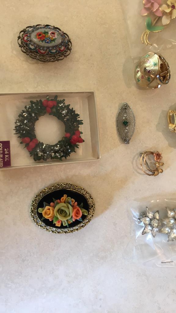 Vintage and new costume jewelry pins