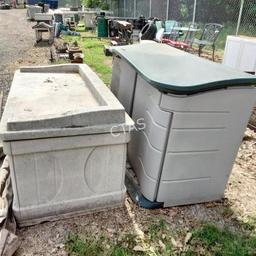 (2) Outdoor Storage Boxes & Umbrella with Base