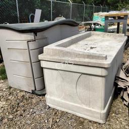 (2) Outdoor Storage Boxes & Umbrella with Base