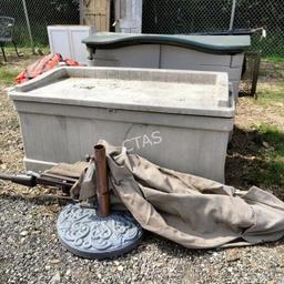 (2) Outdoor Storage Boxes & Umbrella with Base