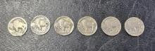(6) Circulated Buffalo Nickels