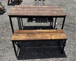 Wooden Table & Bench Chairs, Metal Frames