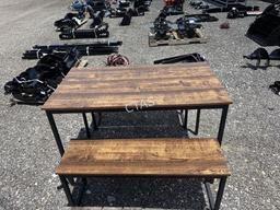 Wooden Table & Bench Chairs, Metal Frames