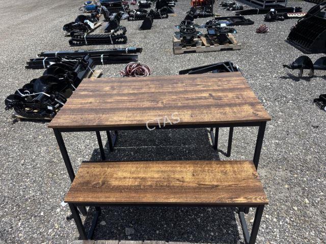 Wooden Table & Bench Chairs, Metal Frames