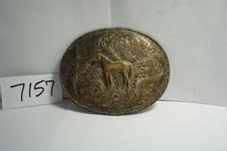 Early Handmade Highly Detailed Belt Buckle with Horse, Outstanding Workmanship. Estate Find.
