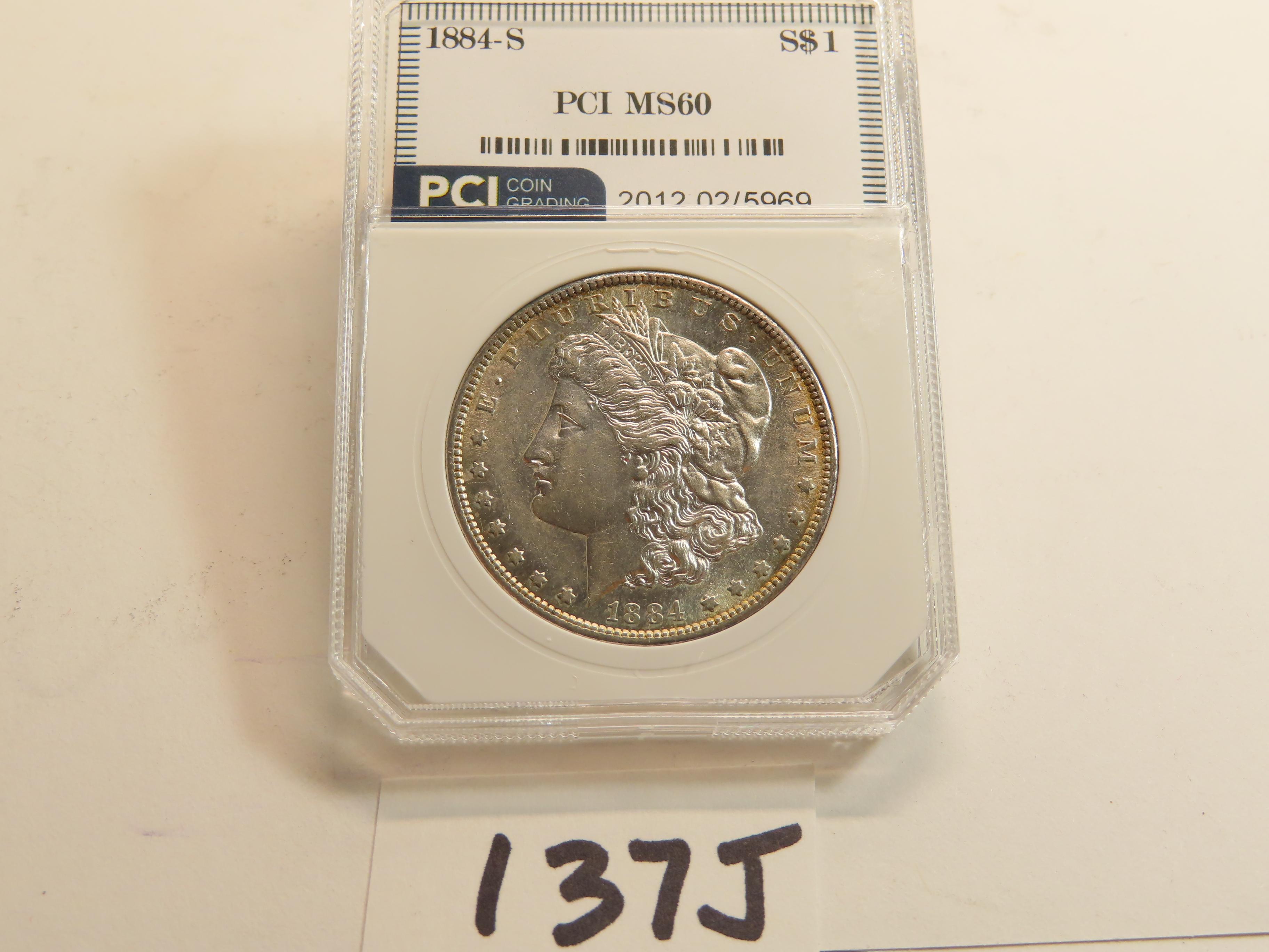 1884-S Silver Morgan Dollar, PCI Graded MS60