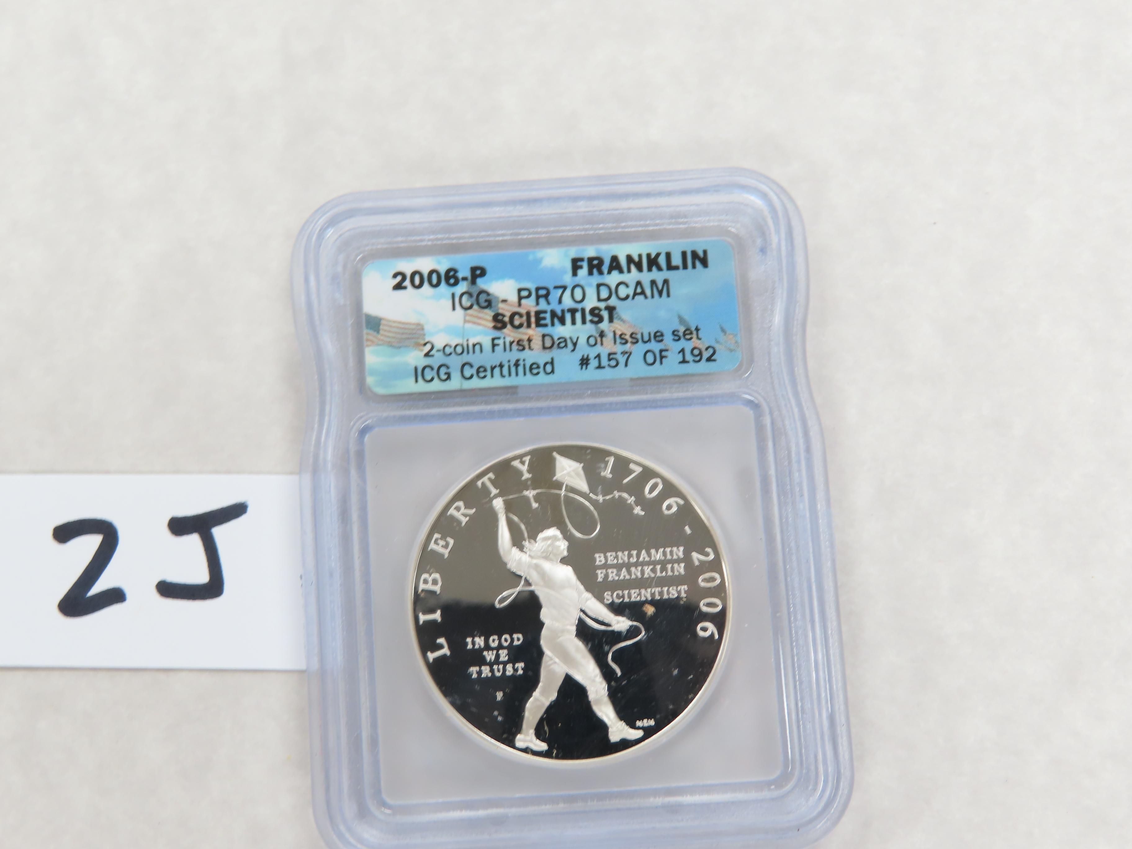 2006-P Benjamin Franklin Scientist Commemorative Silver Dollar, ICG Graded PR70 DCAM