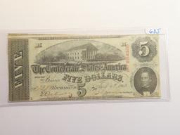 1863 $5 FIVE DOLLAR CSA CONFEDERATE STATES OF AMERICA CURRENCY NOTE