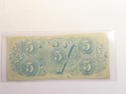 1863 $5 FIVE DOLLAR CSA CONFEDERATE STATES OF AMERICA CURRENCY NOTE