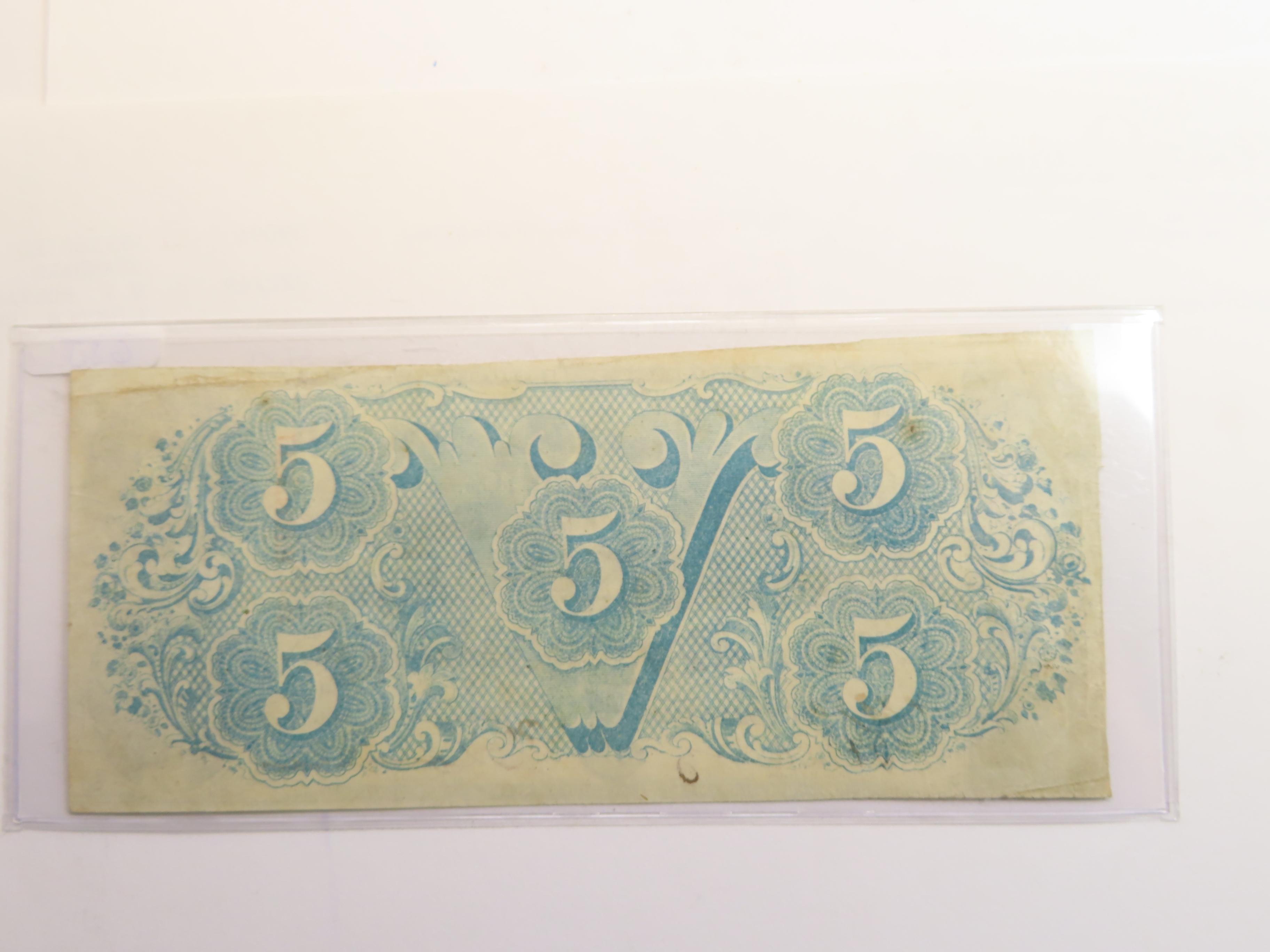 1863 $5 FIVE DOLLAR CSA CONFEDERATE STATES OF AMERICA CURRENCY NOTE