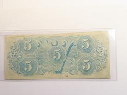 1863 $5 FIVE DOLLAR CSA CONFEDERATE STATES OF AMERICA CURRENCY NOTE