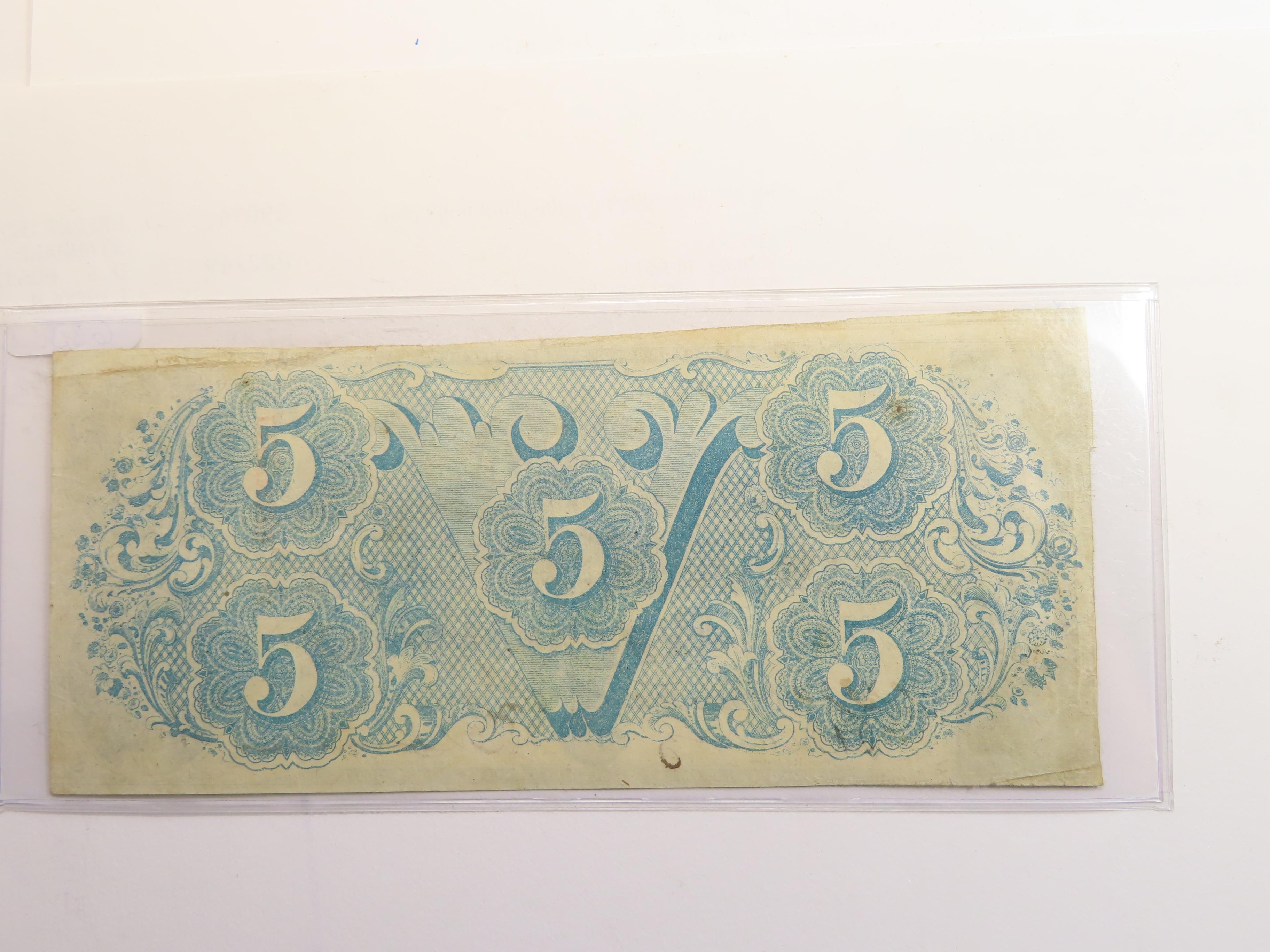 1863 $5 FIVE DOLLAR CSA CONFEDERATE STATES OF AMERICA CURRENCY NOTE