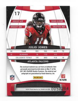 WOW...a 2011 Panini Gridiron Gear Rookie Gems Julio Jones Autographed Material Rookie Insert-#/204!