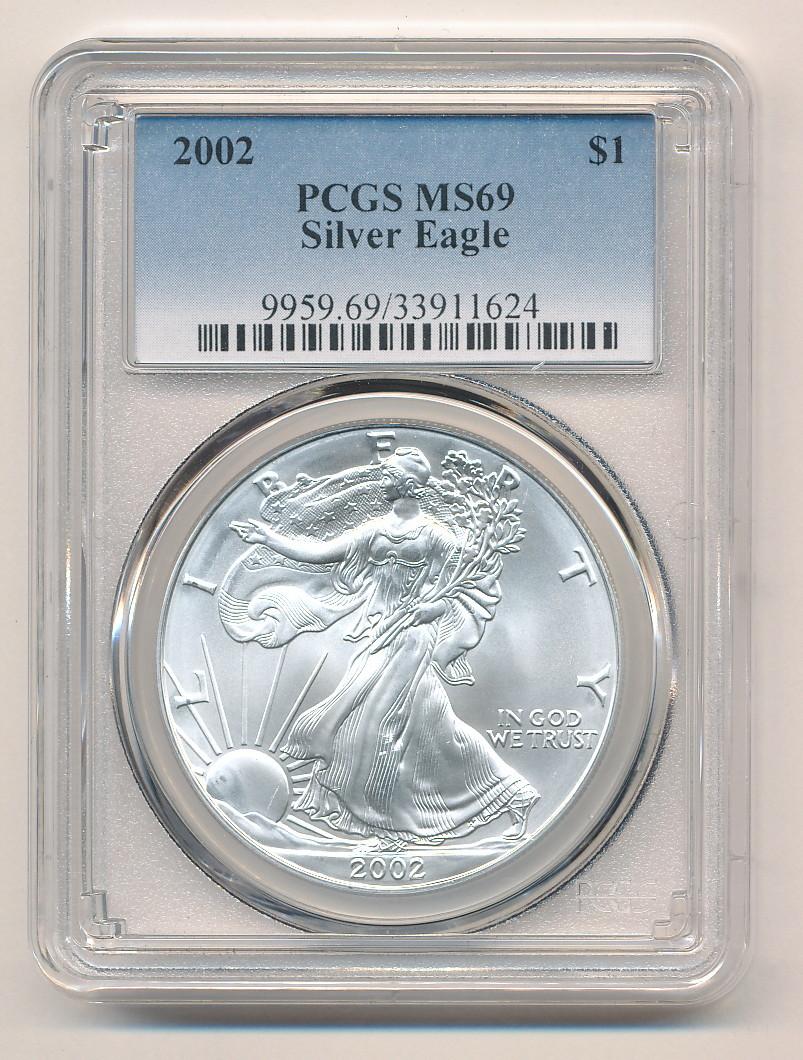 TWENTY (20) 2002 Silver Eagles PCGS Graded MS69, One Ounce Fine Silver Each, All One Money