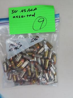 Fifty (50) .45ACP FMJ, Round Nose, Hollow Point and Flat Nose. Assortment Cartridges.