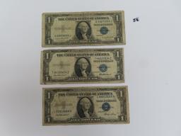 Three (3) 1935 $1 Silver Certificates, All One Money