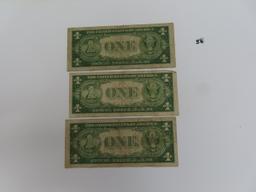 Three (3) 1935 $1 Silver Certificates, All One Money