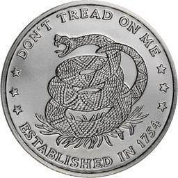 One Troy Ounce .999 Fine Silver: Don't Tread on Me, Established In 1754, Eternal Vigilance.