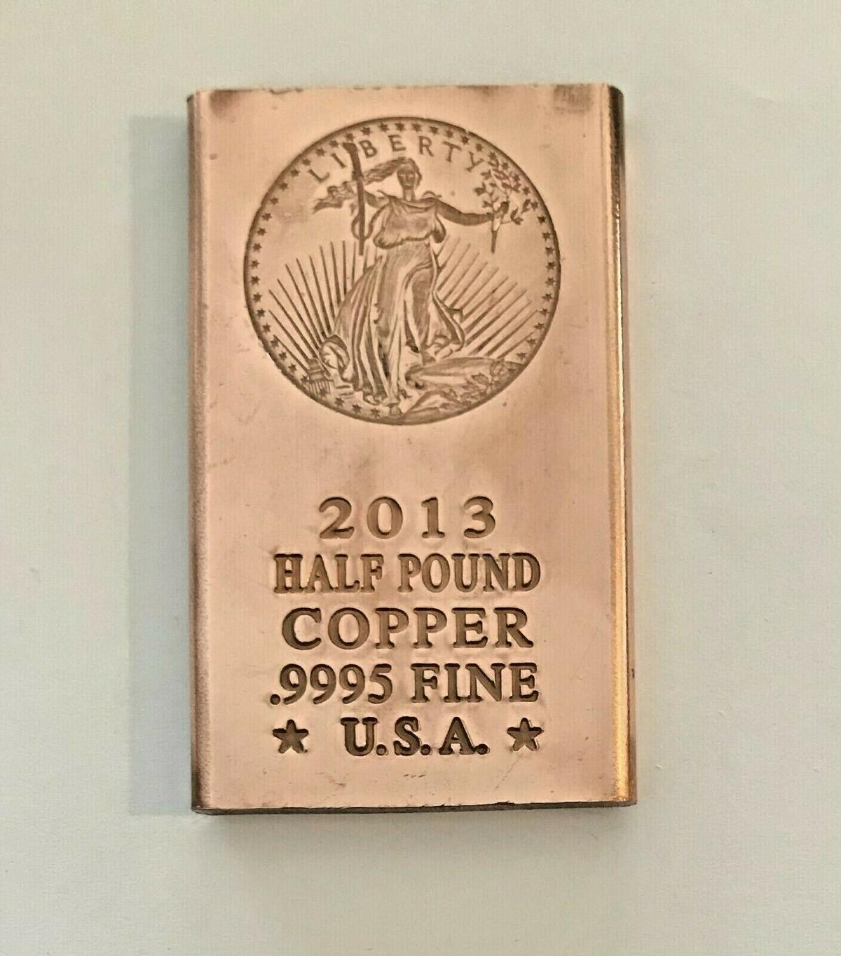 2013 Half Pound .9995 Fine Copper Bullion Bar, St. Gaudens.