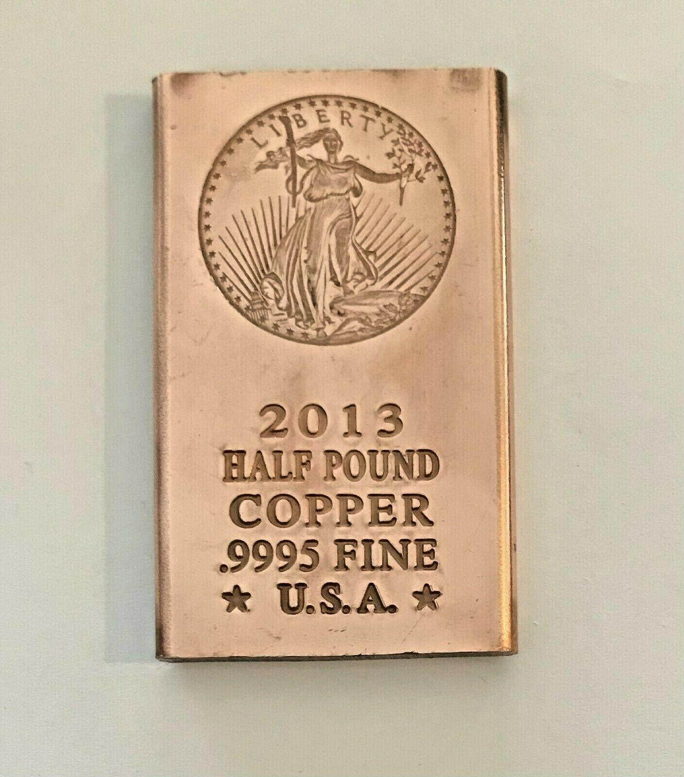 2013 Half Pound .9995 Fine Copper Bullion Bar, St. Gaudens.