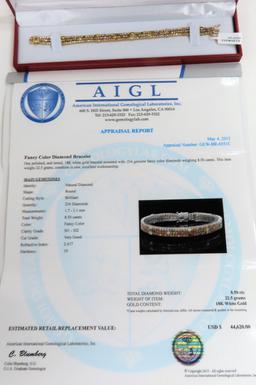 Fancy Color Diamond 14K Bracelet with Two Hundred Thirty-Four (234) dmnds . $44,620 Retail Appraisal