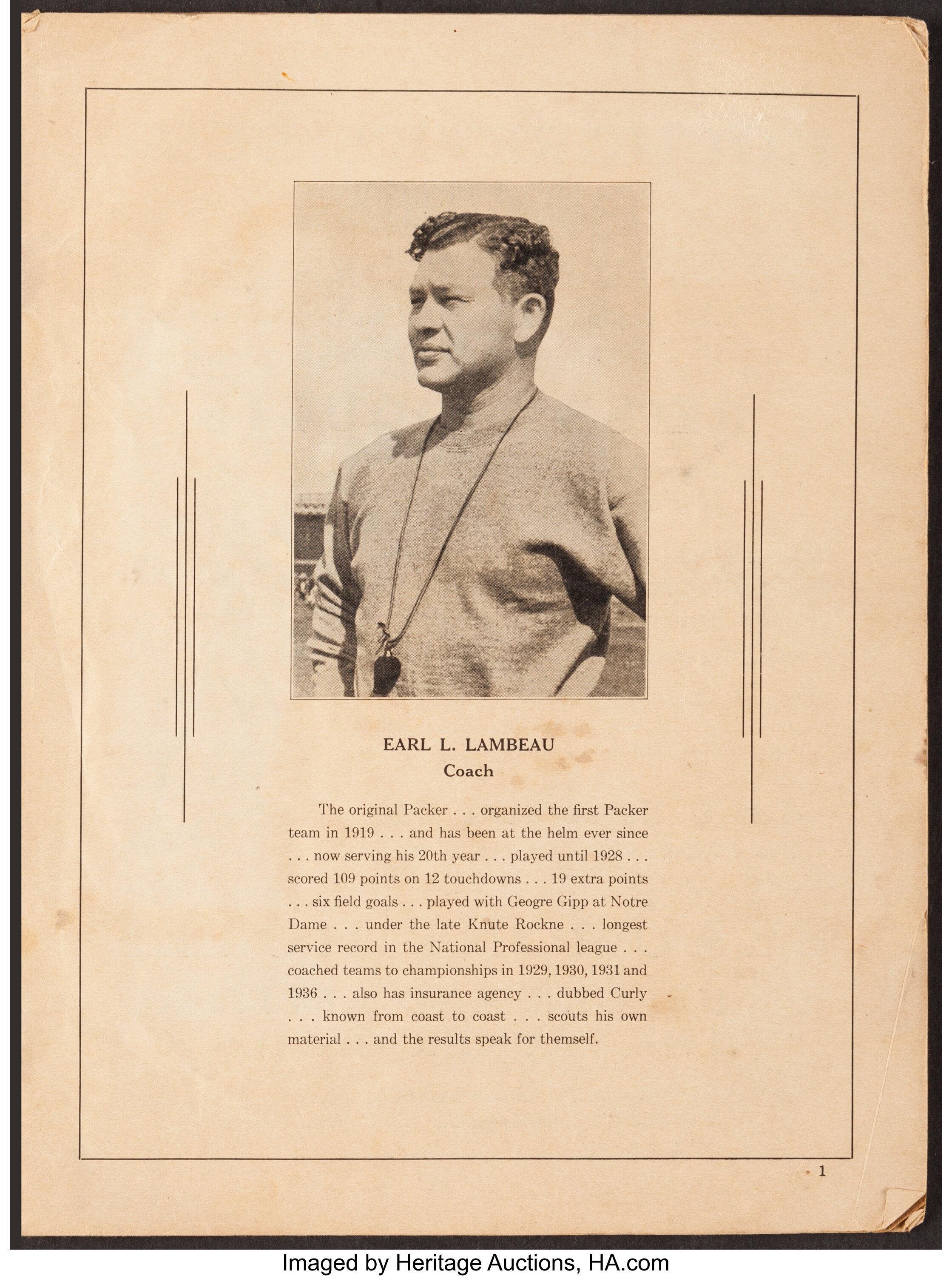 1938 Green Bay Packers vs. Cleveland Rams Program - Three Don Hutson Touchdowns!