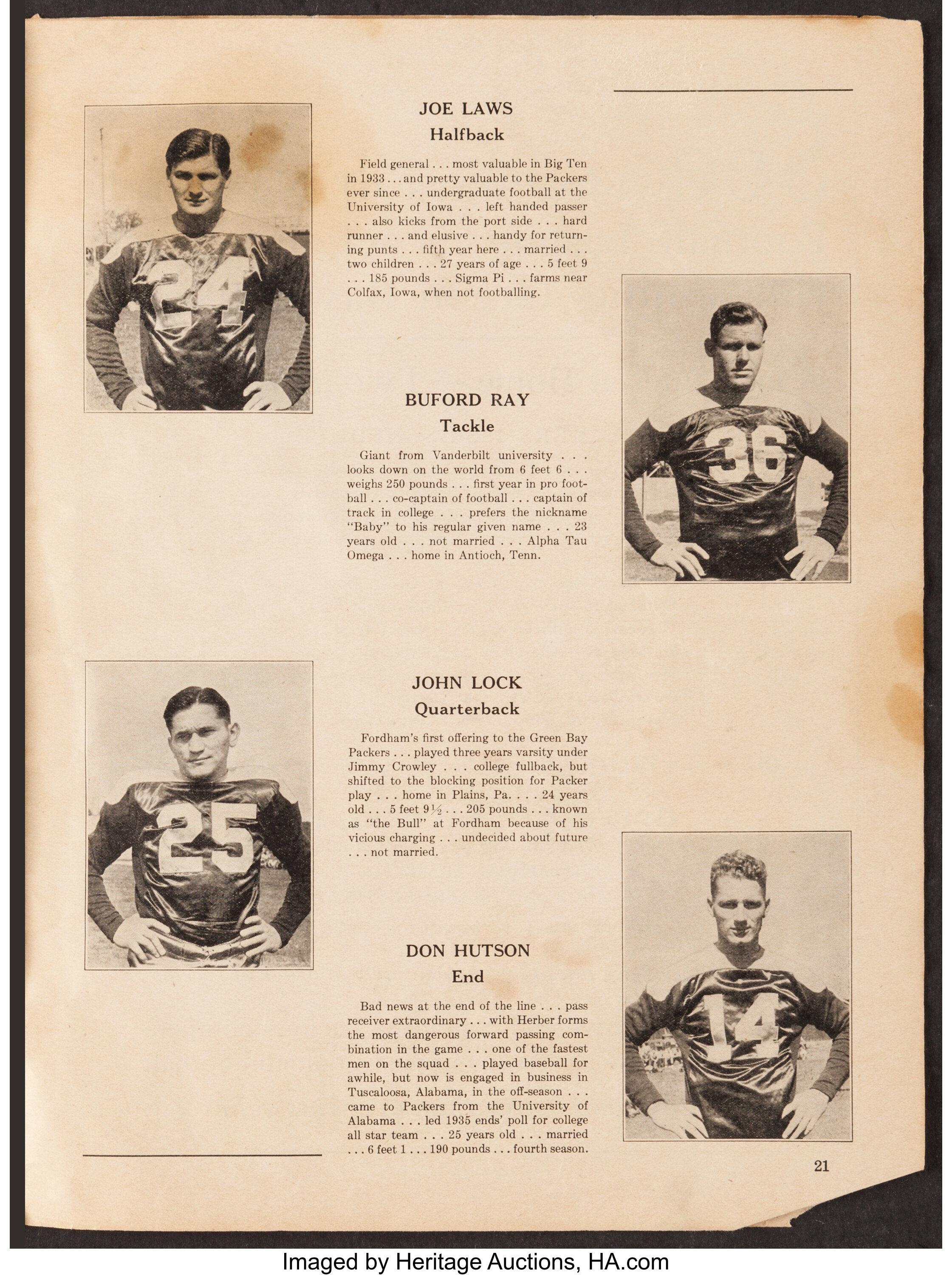 1938 Green Bay Packers vs. Cleveland Rams Program - Three Don Hutson Touchdowns!