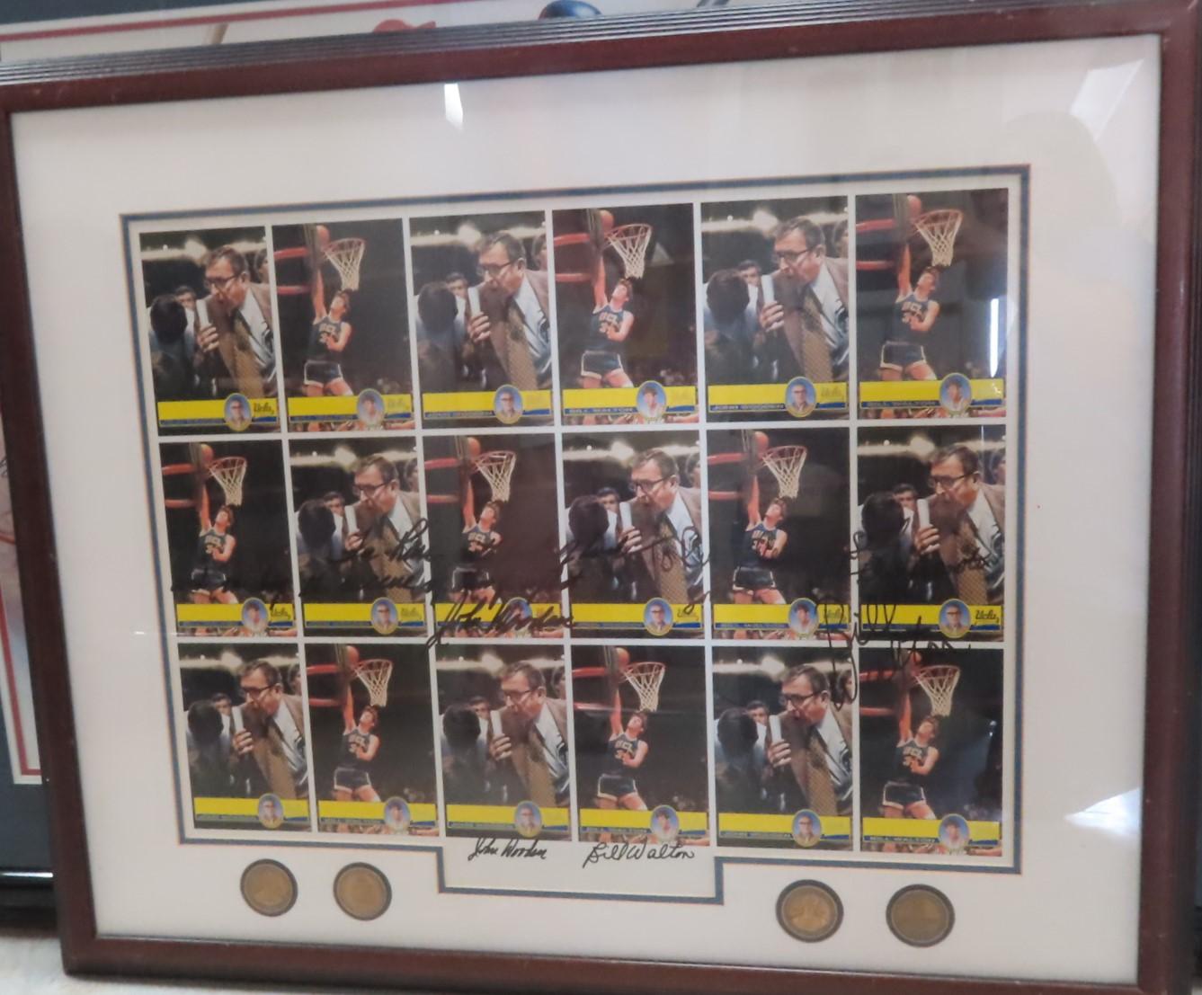 $58 Shipping: 28"x34" John Wooden and Bill Walton Double Signed UCLA Bruins Print, Matted and Framed
