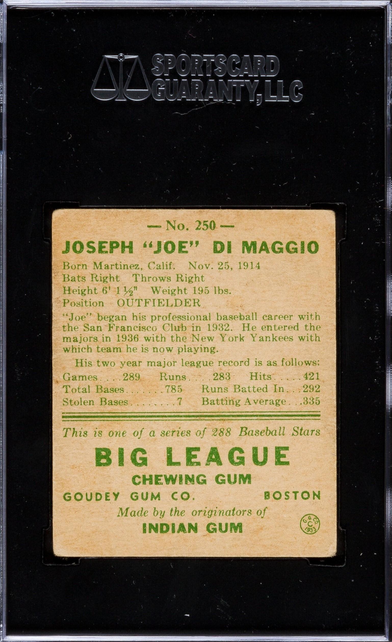 1938 Goudey Joe DiMaggio #250 SGC 40 VG 3