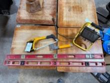 Levels, Staple Gun, Saw, Work Light Lot