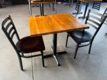 Butcher Block Wood Flat Inside Self Stabilizing Table with 2 Chairs