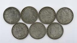 Lot of Seven US 1921 Morgan Silver Dollars; 3-P, 3-D, 1-S; Condition As Shown