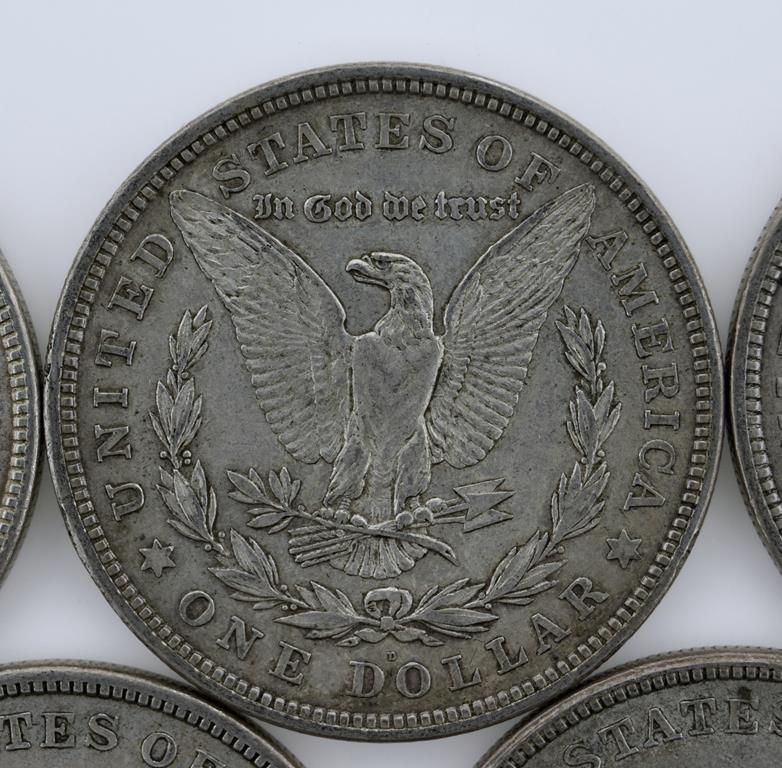 Lot of Seven US 1921 Morgan Silver Dollars; 3-P, 3-D, 1-S; Condition As Shown