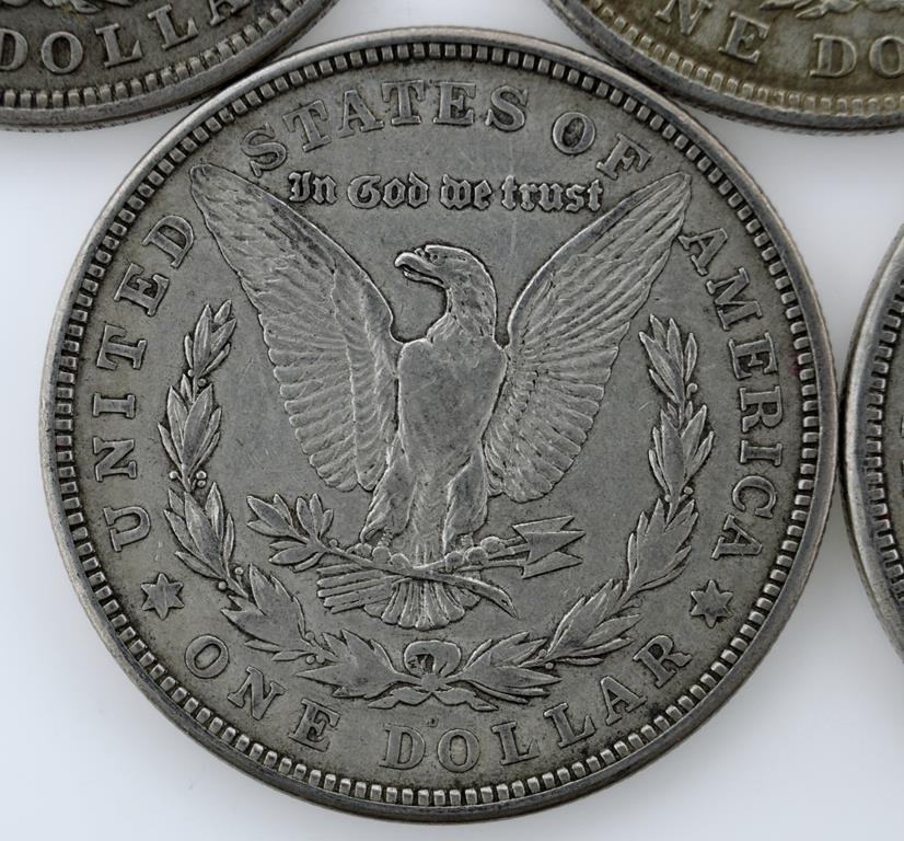 Lot of Seven US 1921 Morgan Silver Dollars; 3-P, 3-D, 1-S; Condition As Shown