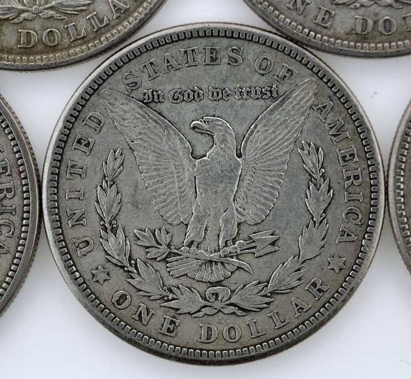 Lot of Seven US 1921 Morgan Silver Dollars; 3-P, 3-D, 1-S; Condition As Shown