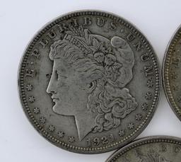 Lot of Seven US 1921 Morgan Silver Dollars; 3-P, 3-D, 1-S; Condition As Shown