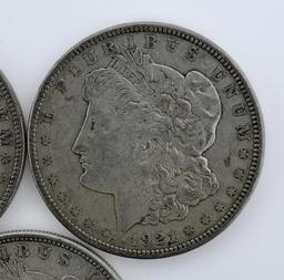 Lot of Seven US 1921 Morgan Silver Dollars; 3-P, 3-D, 1-S; Condition As Shown