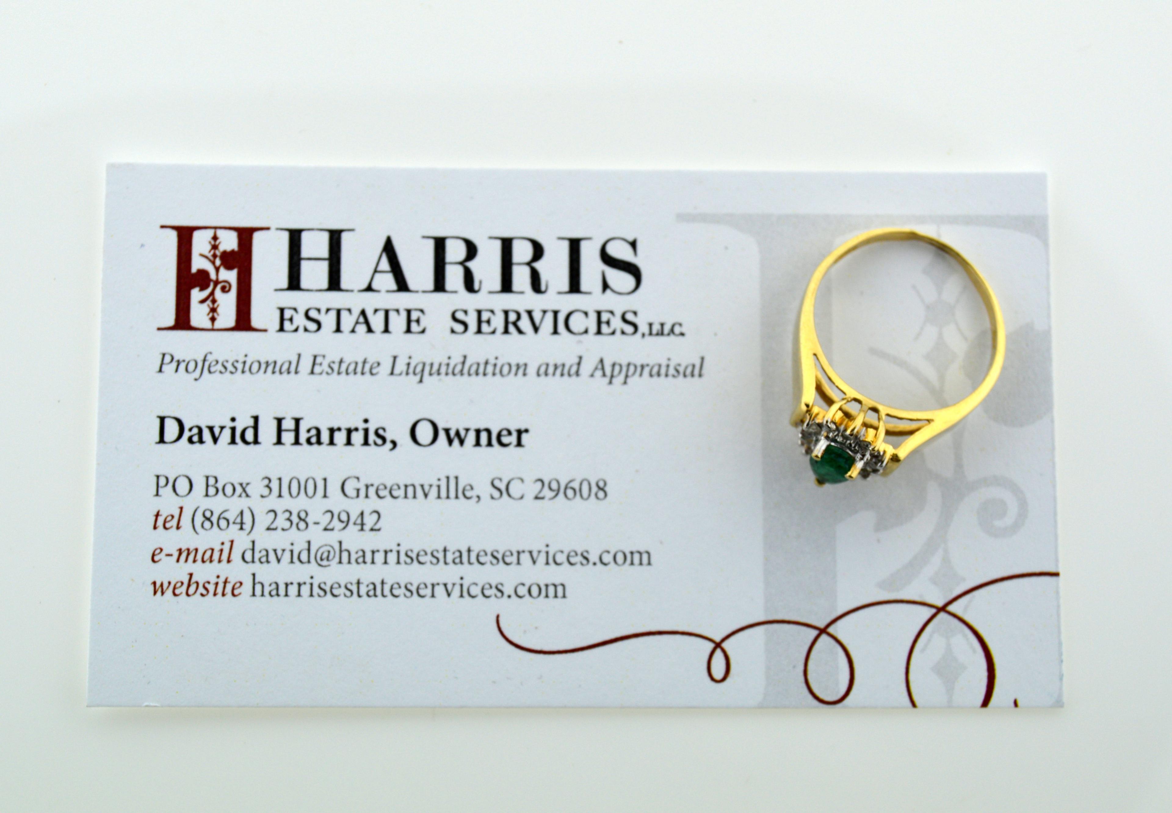 Ladies Size 7.25 Ring: 10K Yellow Gold, Emerald Pear Solitaire, Diamonds